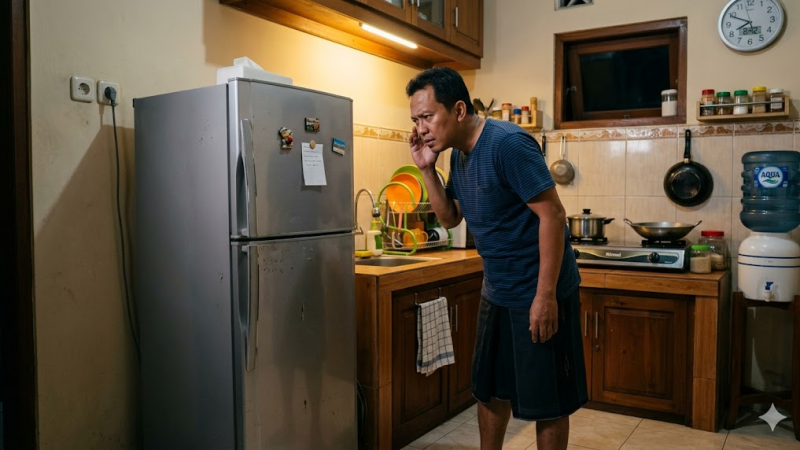 Kulkas kadang bunyi kadang diam di dapur rumah
