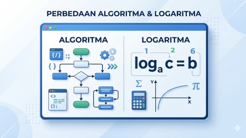 Ilustrasi perbedaan algoritma dan logaritma dalam teknik informatika