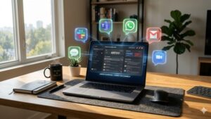 Ilustrasi dashboard sistem omnichat untuk bisnis online.