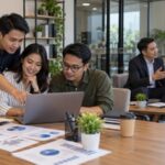 Tim marketing dan sales bekerja dalam proses penjualan