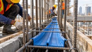 PVC waterstop terpasang pada sambungan beton sebelum pengecoran
